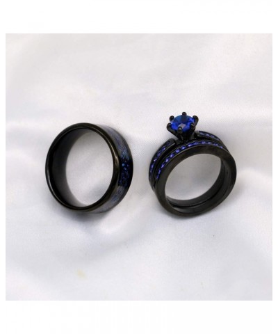 Couple Rings Black Plated Round cut Blue Cz Womens Wedding Ring Sets Stainless Steel Men Wedding Band Blue1 Men size7 $9.40 B...