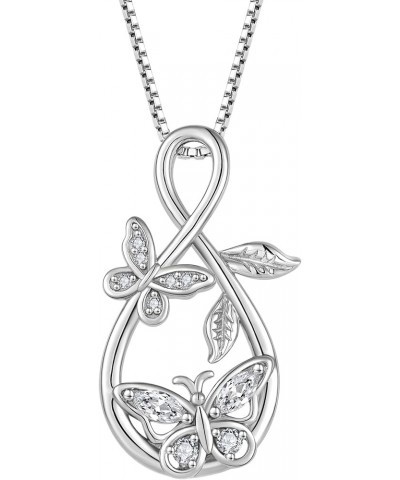 Infinity Butterfly Pendant Necklace 925 Sterling Silver Birthstone Jewelry Gift for Women White $29.14 Necklaces