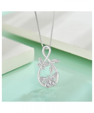 Infinity Butterfly Pendant Necklace 925 Sterling Silver Birthstone Jewelry Gift for Women White $29.14 Necklaces