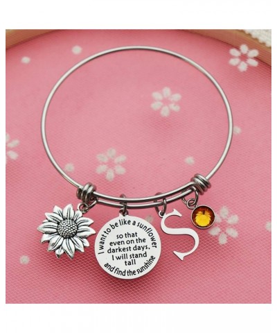 Sunflower Bracelet Gift Initial Charm Bracelet 26 Letters Adjustable Bracelet for Women Encouragement Jewelry for Her Sunflow...