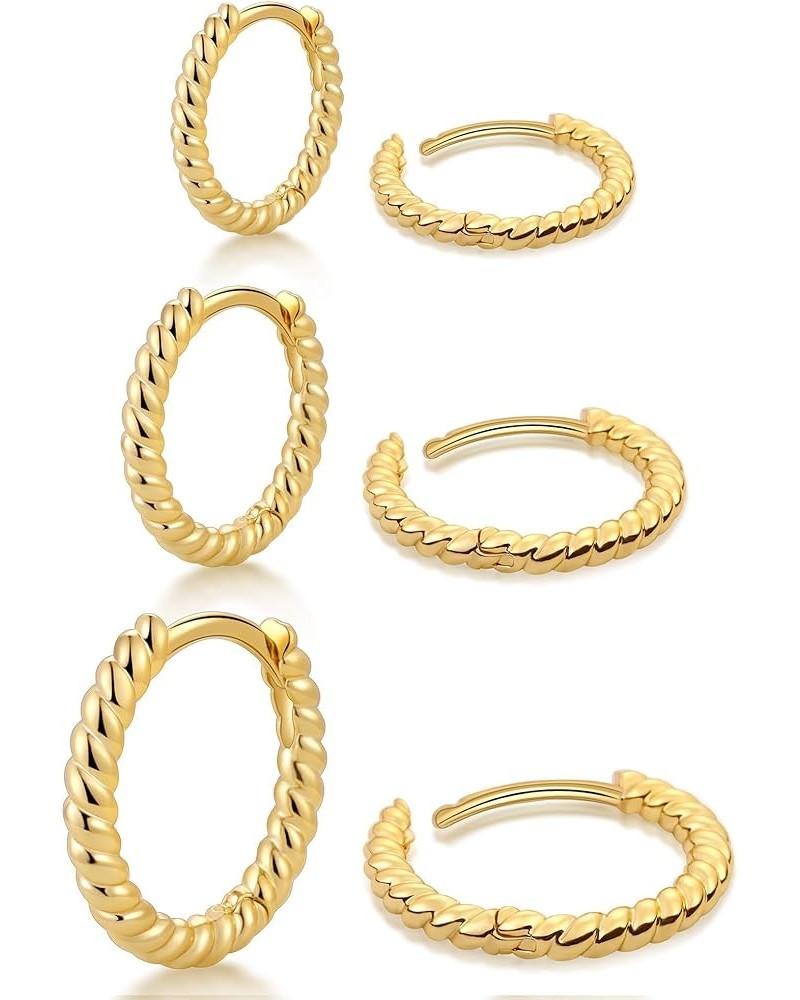 3 Pairs Small Hoop Earrings for Women, 14K Gold plated Hoop Huggie Earrings for Men, Tiny Huggie Hoop Earrings Set, Hypoaller...