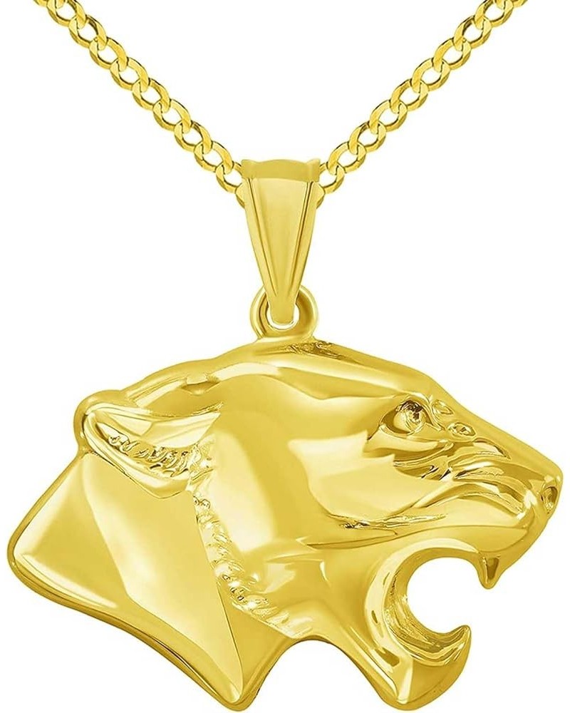 14k Yellow Gold 3D Jaguar Head Animal Pendant With Cable, Curb or Figaro Chain Necklace 24.0 Inches Curb Chain $81.70 Necklaces