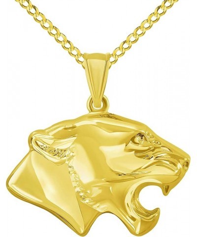 14k Yellow Gold 3D Jaguar Head Animal Pendant With Cable, Curb or Figaro Chain Necklace 24.0 Inches Curb Chain $81.70 Necklaces