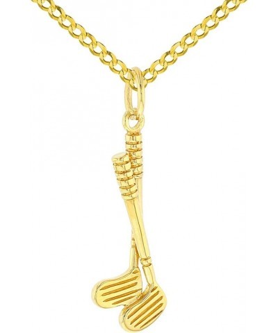 Solid 14K Yellow Gold Set of Golf Clubs Charm Sports Pendant with Cable, Curb, or Figaro Chain Necklaces 24.0 Inches Curb Cha...