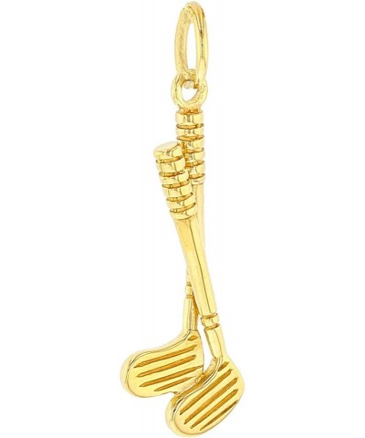 Solid 14K Yellow Gold Set of Golf Clubs Charm Sports Pendant with Cable, Curb, or Figaro Chain Necklaces 24.0 Inches Curb Cha...