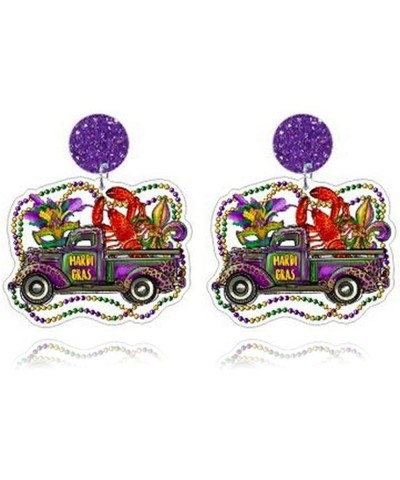 Mardi Gras Earring Colorful Acrylic Carnival Cosplay Party Earring Crown Carnival Mask Letter MARDI GRAS Dangle Earrings Funn...