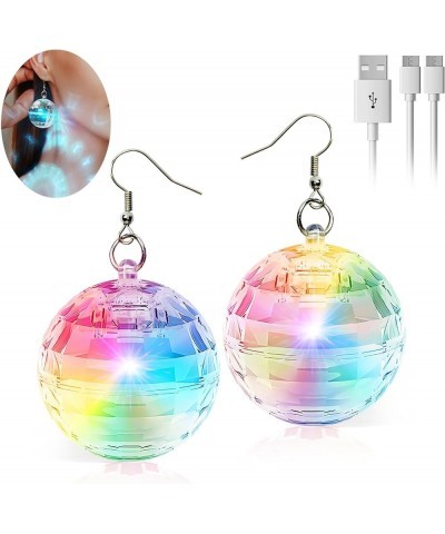 Disco Ball Earrings LED Disco Earrings Rechargeable 16 Light Modes Light Projecting Light Up Earrings for Women Colorful Flas...