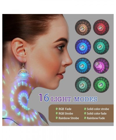 Disco Ball Earrings LED Disco Earrings Rechargeable 16 Light Modes Light Projecting Light Up Earrings for Women Colorful Flas...