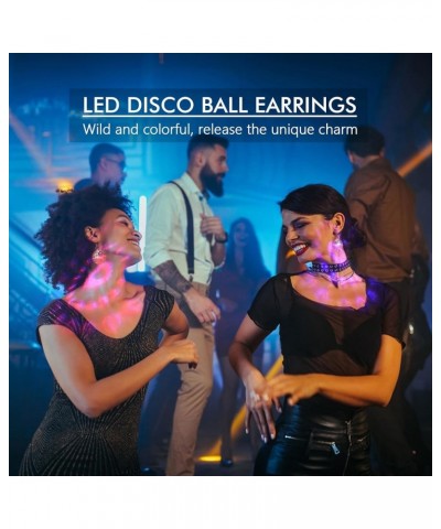 Disco Ball Earrings LED Disco Earrings Rechargeable 16 Light Modes Light Projecting Light Up Earrings for Women Colorful Flas...