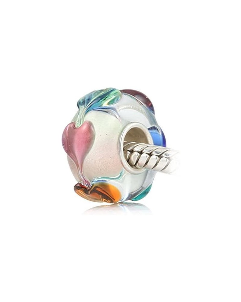 Murano Glass Charms Authentic 925 Sterling Silver Charms Core Red Flower Pink Love Heart White Yellow Glass Beads fit Pandora...