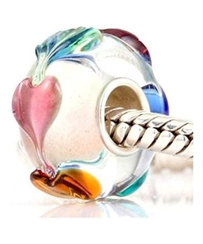 Murano Glass Charms Authentic 925 Sterling Silver Charms Core Red Flower Pink Love Heart White Yellow Glass Beads fit Pandora...