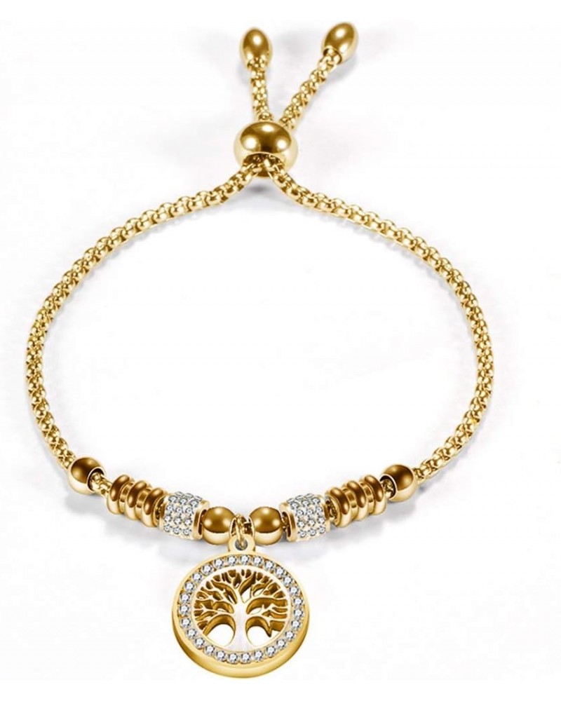 Stainless Steel Tree of Life Charm Ajustable Size Strand Bracelet Gold $7.94 Bracelets