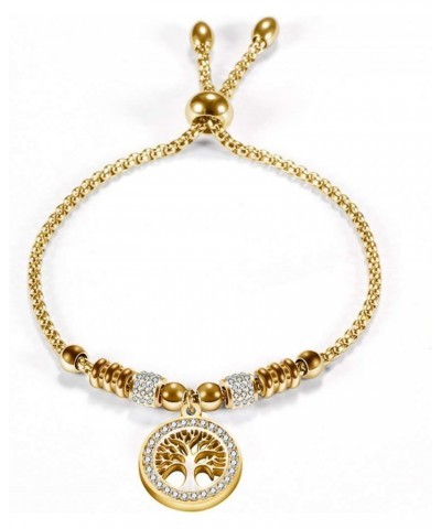 Stainless Steel Tree of Life Charm Ajustable Size Strand Bracelet Gold $7.94 Bracelets