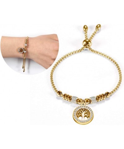 Stainless Steel Tree of Life Charm Ajustable Size Strand Bracelet Gold $7.94 Bracelets