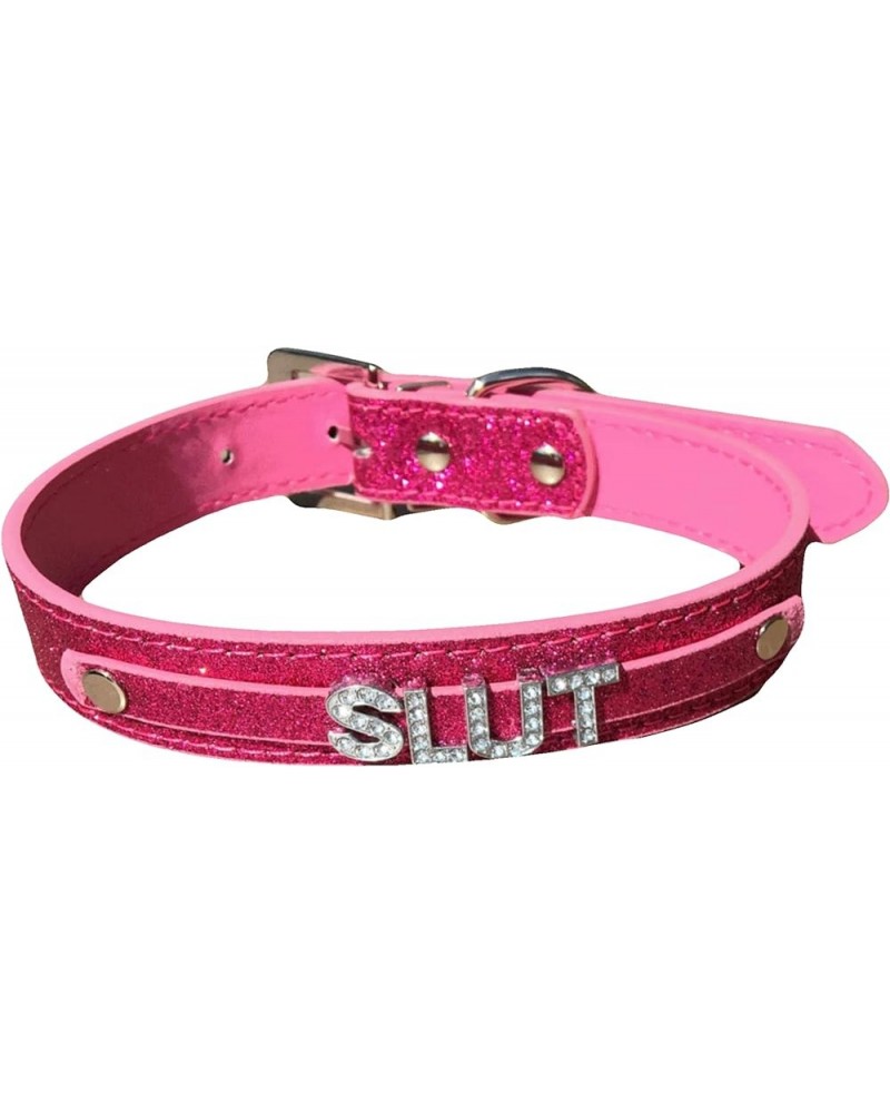 Hot Pink PU Vegan Leather Bondage Type BDSM Choker Collar Rhinestone Assorted Styles SLUT $12.95 Others