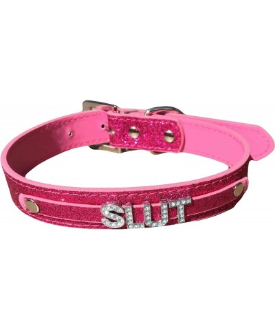 Hot Pink PU Vegan Leather Bondage Type BDSM Choker Collar Rhinestone Assorted Styles SLUT $12.95 Others