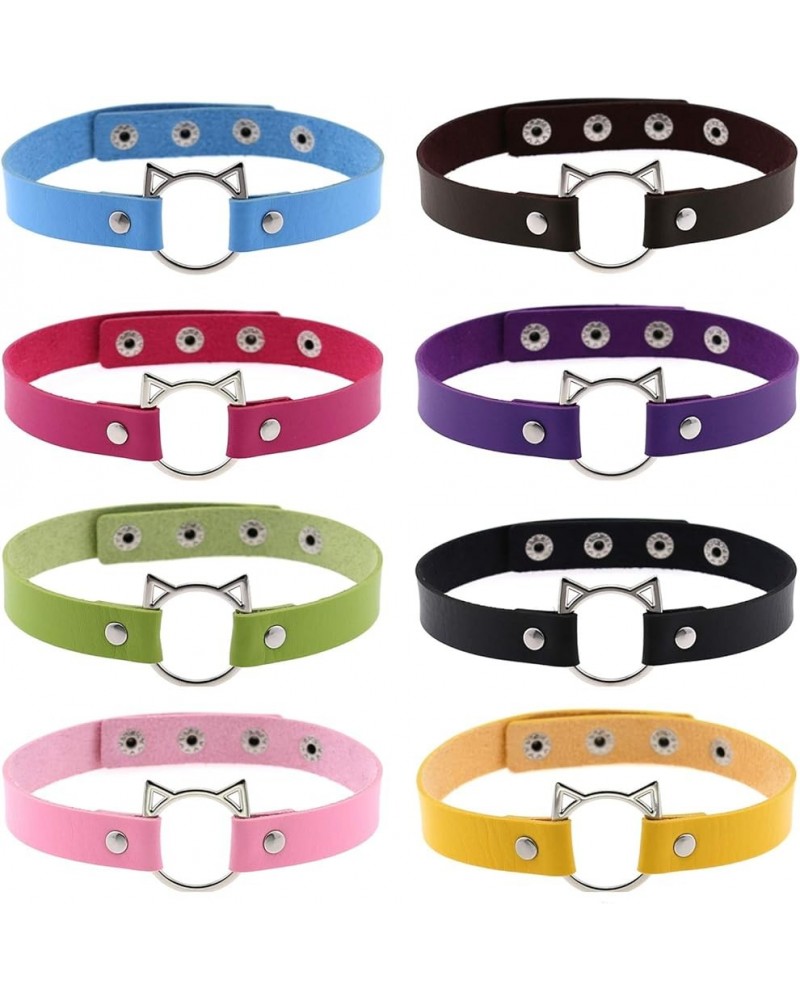 8 Pcs Multi-colored Leather Choker Necklace Heart Cat Circle Charm Necklace Adjustable Punk Gothic Collar Necklace for Women ...