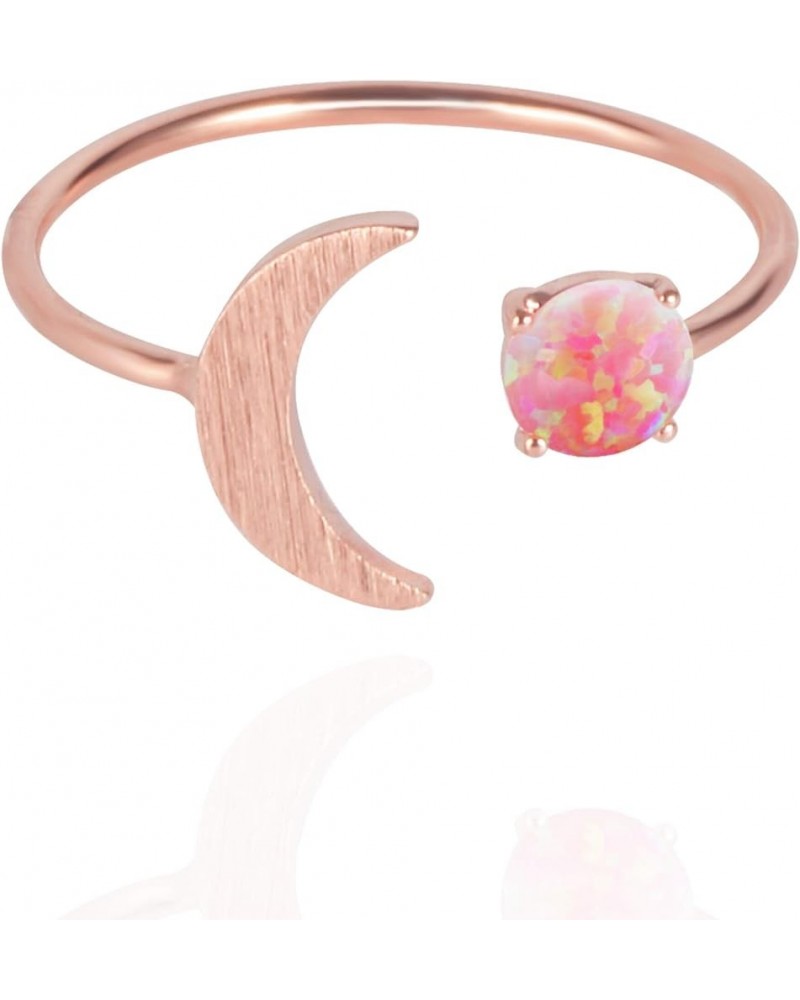 18K Rose/White/Yellow Gold Plated Moon Opal Ring, White/Green/Pink Opal, Adjustable Size Rose Gold $10.63 Rings