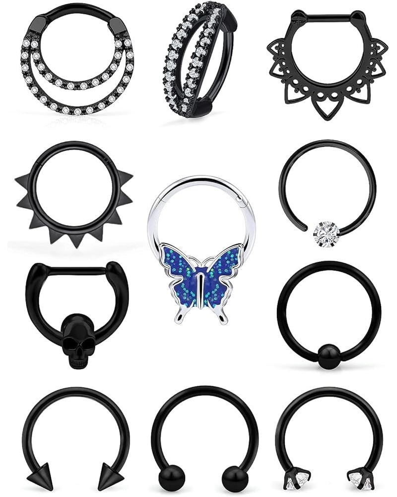 Butterfly Double Septum Rings Piercing Jewelry 16G Septum Clicker Horseshoe Barbell Stainless Steel Septum Nose Rings Hoop Pi...