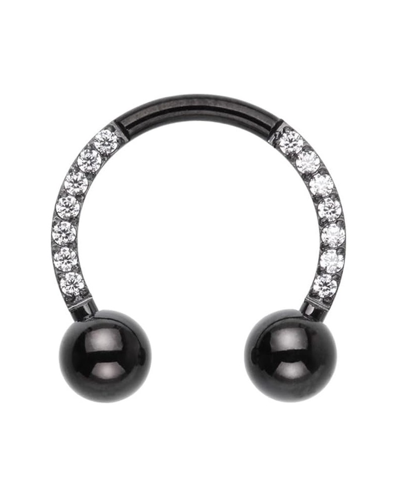 16GA 316L Stainless Steel CZ Crystal Lined Front Facing Circular Horseshoe Barbell Black $8.65 Body Jewelry