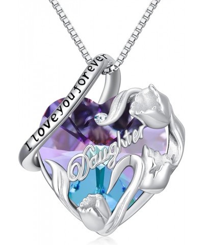 S925 Sterling Silver Daughter Heart Pendant Necklace from Dad Mom I Love You Forever Jewelry 12-06-June-Light Purple $18.48 N...