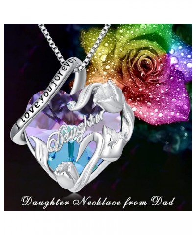 S925 Sterling Silver Daughter Heart Pendant Necklace from Dad Mom I Love You Forever Jewelry 12-06-June-Light Purple $18.48 N...