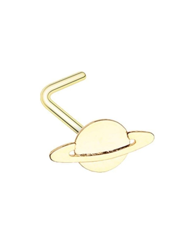 Golden Saturn Planet L-Shape Nose Ring $9.17 Body Jewelry