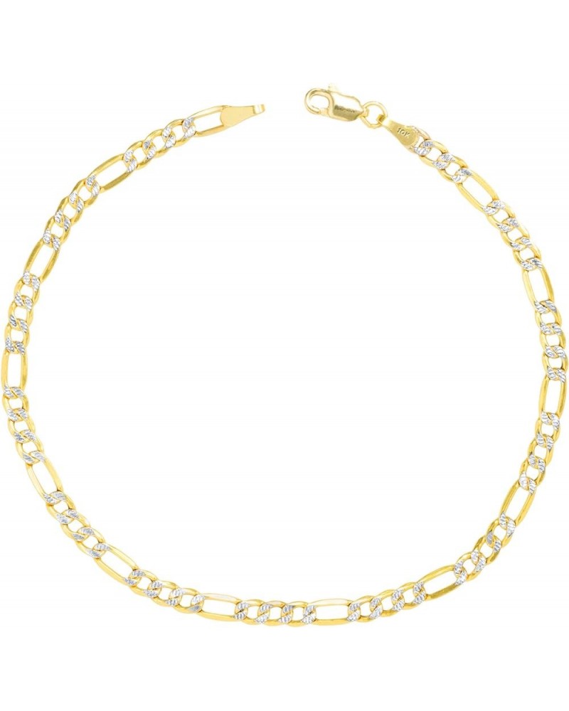 10k Yellow Gold Solid 2.5mm Figaro Chain Link Diamond Cut Pave Two Tone Bracelet or Anklet, Womens Jewelry 7" 7.5" 8" 8.5" 9 ...