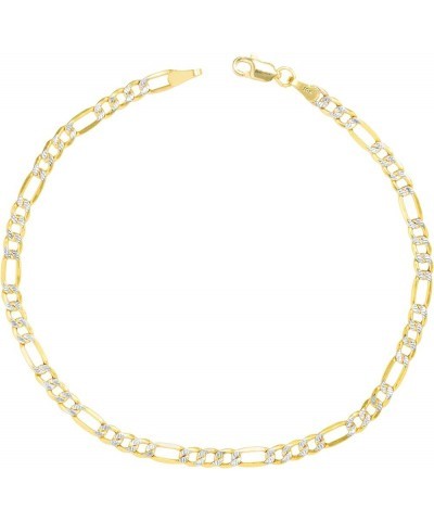 10k Yellow Gold Solid 2.5mm Figaro Chain Link Diamond Cut Pave Two Tone Bracelet or Anklet, Womens Jewelry 7" 7.5" 8" 8.5" 9 ...