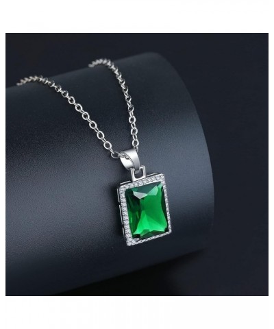 Rectangle Gemstone Pendant Necklace | Ruby Crystal & Created-Emerald Birthstone Necklace | 18K Platinum Gold Plated Chain | M...