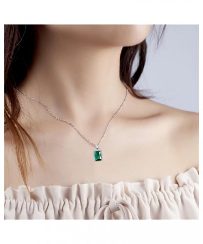 Rectangle Gemstone Pendant Necklace | Ruby Crystal & Created-Emerald Birthstone Necklace | 18K Platinum Gold Plated Chain | M...