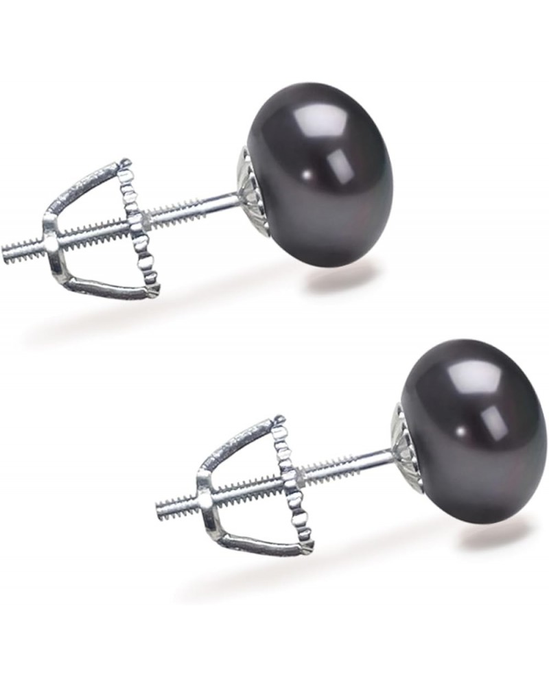 6-11mm Black Freshwater Cultured Pearl Earrings Stud for Women 925 Sterling Silver Push Back or Screw Back Settings AA Qualit...