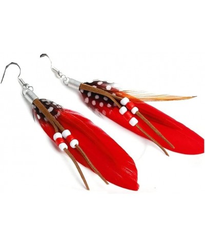 Boho Colorful Feather Dangle Earrings Handmade with Rope Beads Tassel Fashion Earrings for Women Girls Red $6.26 Earrings