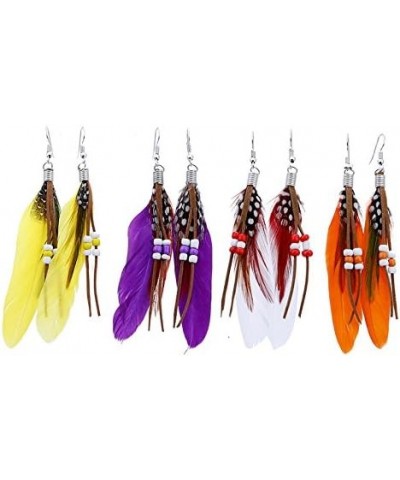 Boho Colorful Feather Dangle Earrings Handmade with Rope Beads Tassel Fashion Earrings for Women Girls Red $6.26 Earrings