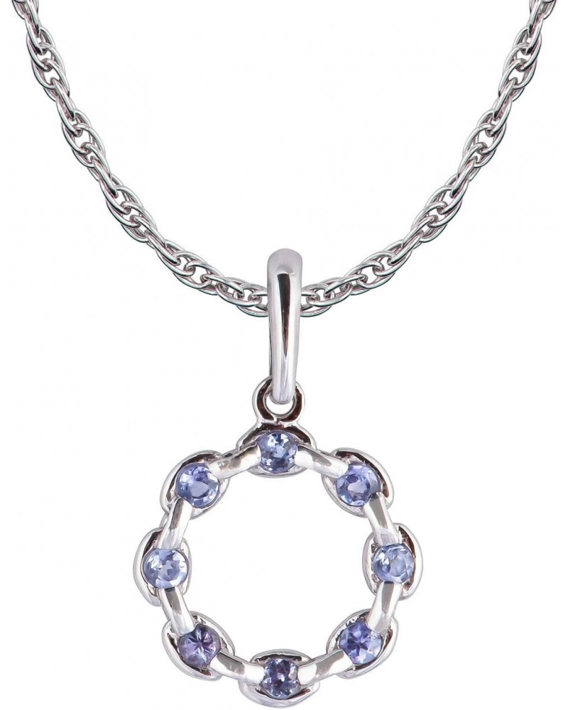 10k White Gold Genuine Round Tanzanite Circle Pendant Necklace $55.00 Necklaces