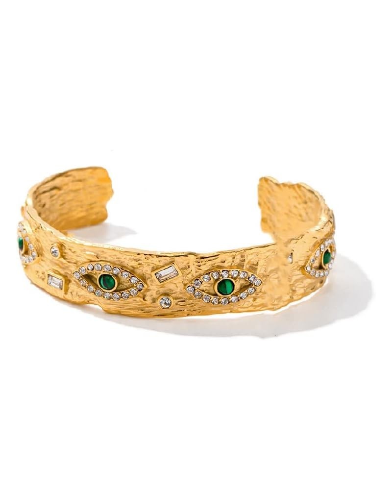 Vintage 14K Gold Malachite Devil's Eye Cuff Bracelet with Devil's Eye Moissanite Decor, Fashion Jewelry Gift Yellow Gold $66....