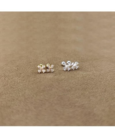 Cute Four Leaf Clover Cartilage Tiny Stud Earrings Hypoallergenic 925 Sterling Silver Cubic Zirconia Crystal Flower Tragus Pi...