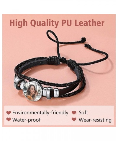 Customized Photo Bracelets for Women Girls Heart Charm Bangle/Leather Band Stainless Steel/18K Gold Plated/Black Adjustable P...