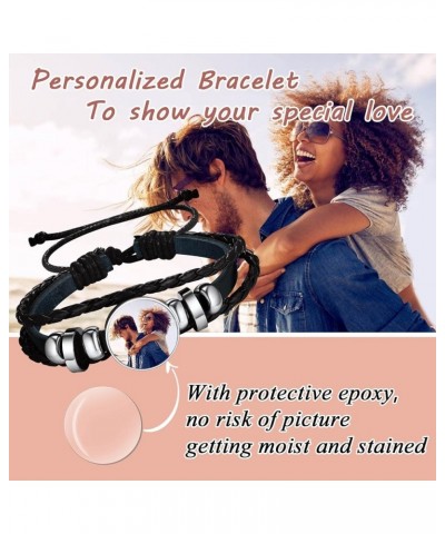 Customized Photo Bracelets for Women Girls Heart Charm Bangle/Leather Band Stainless Steel/18K Gold Plated/Black Adjustable P...