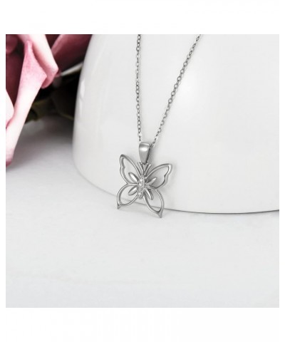 14K Solid Gold Diamond Butterfly Necklace, Genuine Natural Diamonds Delicate Yellow Gold Butterfly Pendant Jewelry Gift for W...