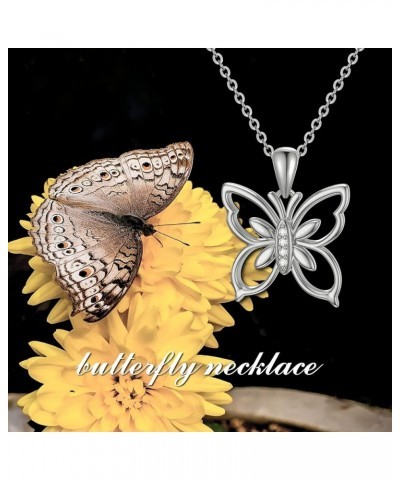 14K Solid Gold Diamond Butterfly Necklace, Genuine Natural Diamonds Delicate Yellow Gold Butterfly Pendant Jewelry Gift for W...