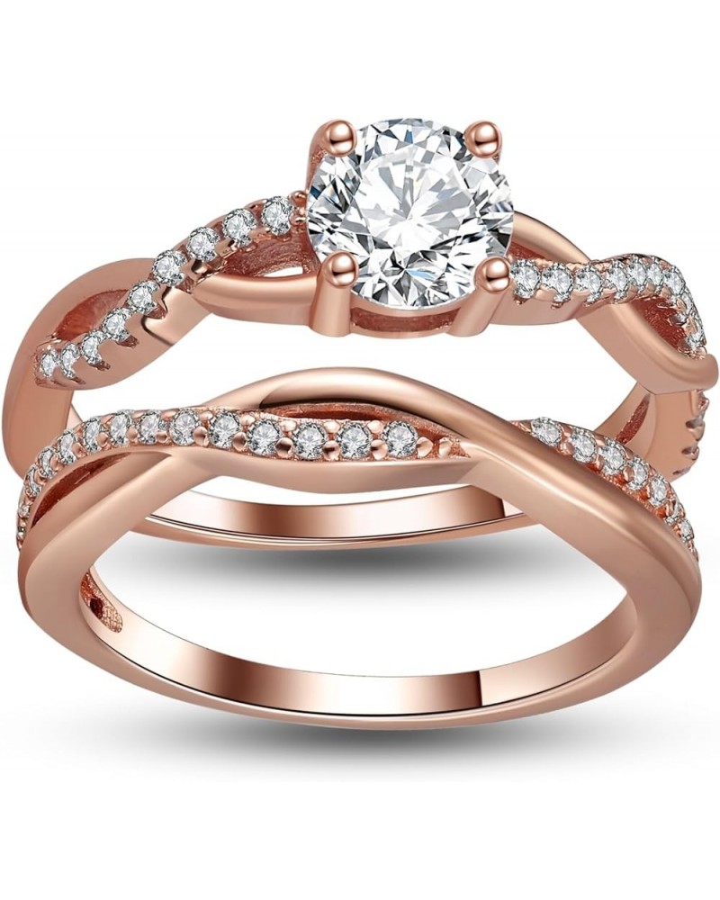 Queena Bridal Wedding Ring Set for Women Rose Gold Over Sterling Silver Engagement Ring With Matching Band |Clear 1 Carat CZ ...