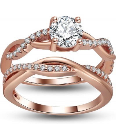 Queena Bridal Wedding Ring Set for Women Rose Gold Over Sterling Silver Engagement Ring With Matching Band |Clear 1 Carat CZ ...