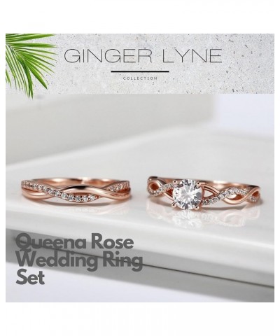 Queena Bridal Wedding Ring Set for Women Rose Gold Over Sterling Silver Engagement Ring With Matching Band |Clear 1 Carat CZ ...