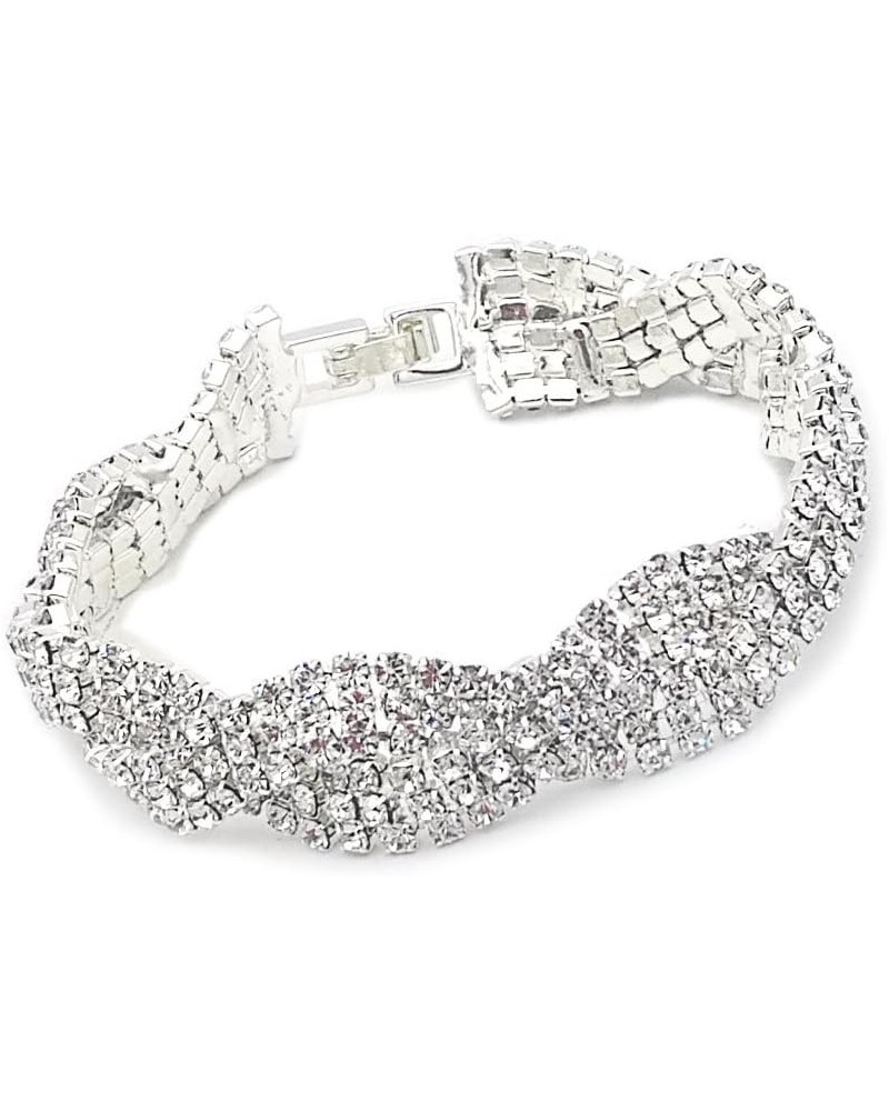 Womens Clear Rhinestones Braid Link Silver Tennis Bracelet Wedding Jewelry $7.27 Bracelets