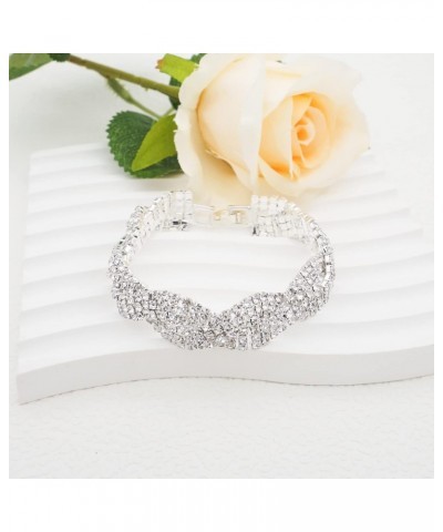 Womens Clear Rhinestones Braid Link Silver Tennis Bracelet Wedding Jewelry $7.27 Bracelets