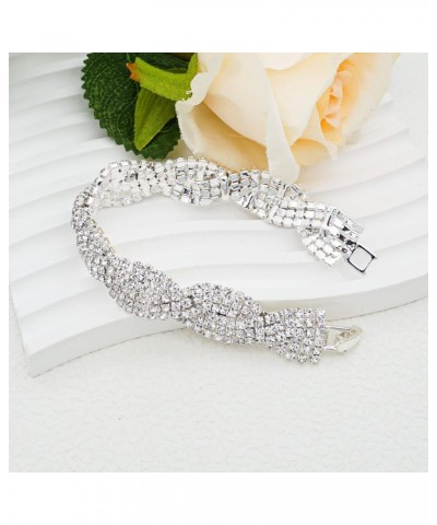 Womens Clear Rhinestones Braid Link Silver Tennis Bracelet Wedding Jewelry $7.27 Bracelets