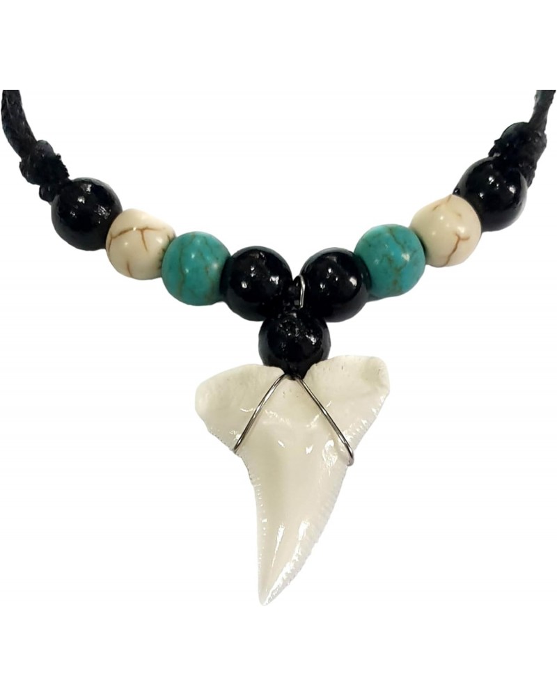 Genuine Shark Tooth Necklace, Mako Shark Tooth Necklace for Men, Ocean Inspired Handmade Beads Surfer Shark Tooth Necklace fo...