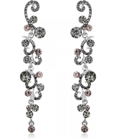 Bridal Flower Wave Austrian Crystal Dangle Earrings Grey Silver-Tone $9.68 Earrings