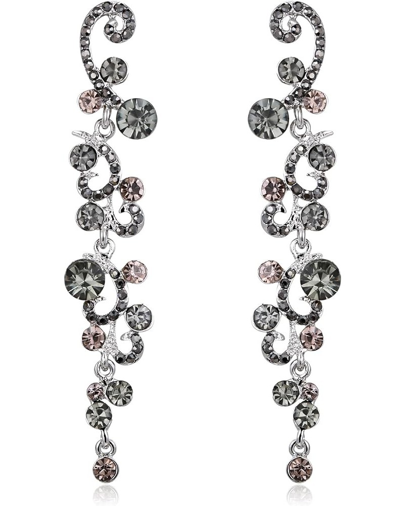 Bridal Flower Wave Austrian Crystal Dangle Earrings Grey Silver-Tone $9.68 Earrings